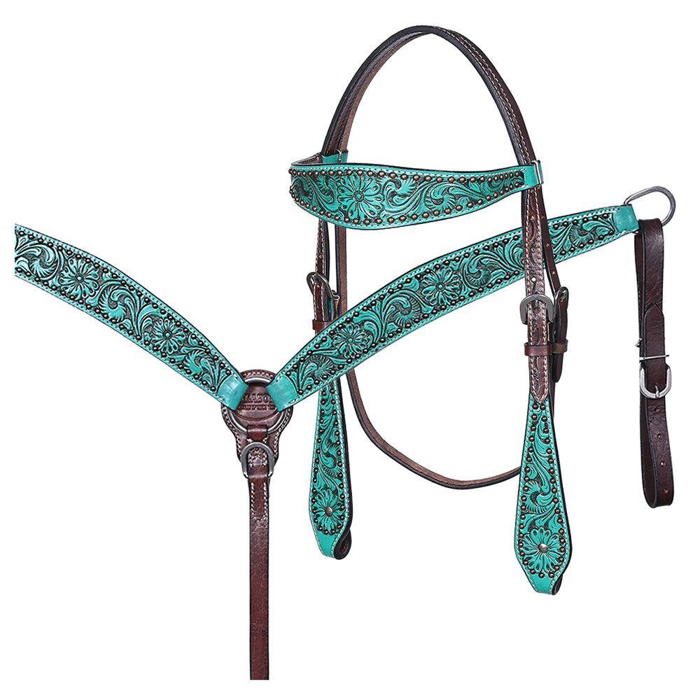 HILASON Western Horse Headstall & Breast Collar American Leather Hand Carving