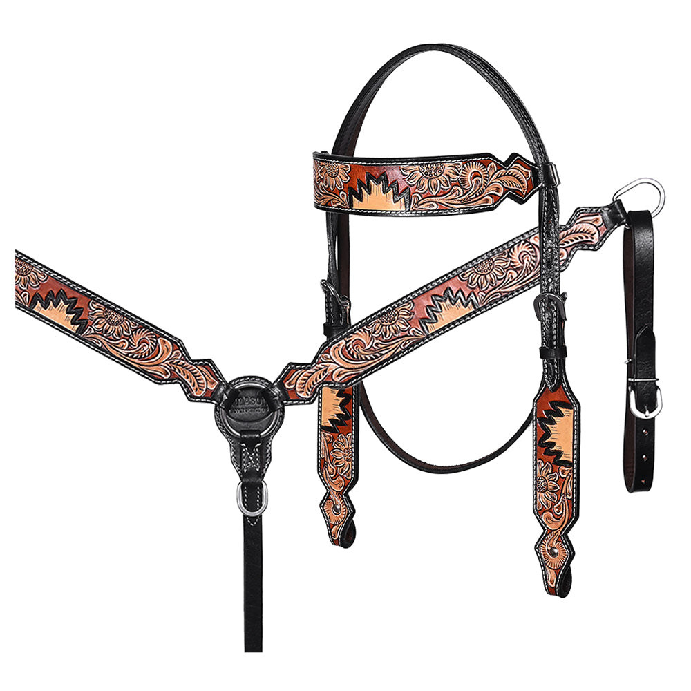 HILASON Western Horse Headstall & Breast Collar American Leather Hand Carving