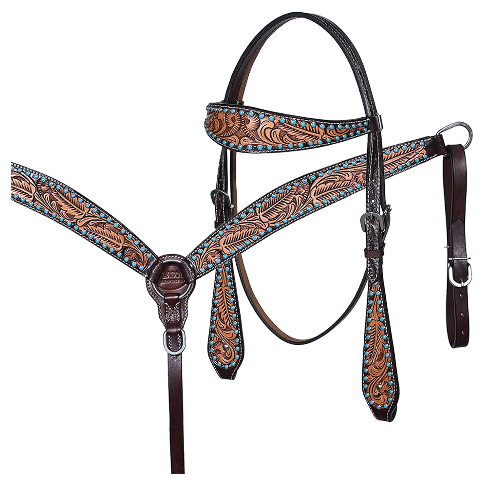 HILASON Western Horse Headstall & Breast Collar American Leather Hand Carving