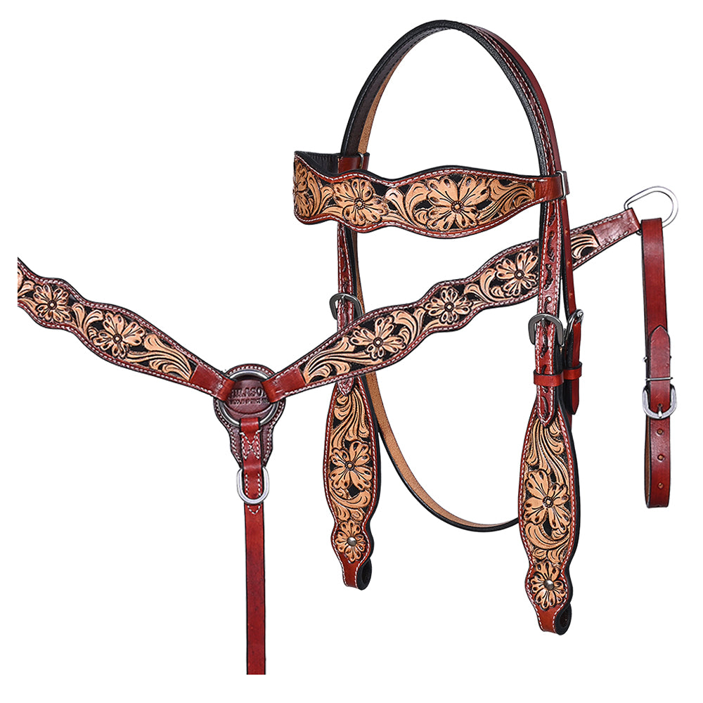 HILASON Western Horse Headstall & Breast Collar American Leather Hand Carving