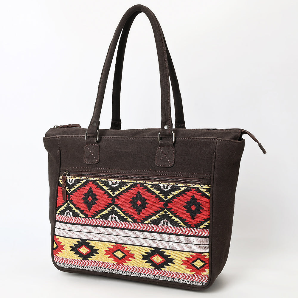 OHLAY Tote Upcycled Canvas Genuine Leather Women Bag Western Handbag Purse