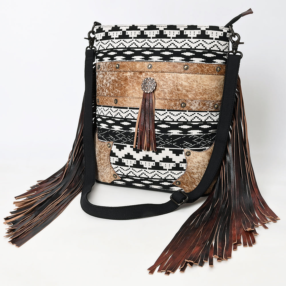 OHLAY Large Crossbody Hair On Upcycled Canvas Genuine Leather Women Bag Western Handbag Purse