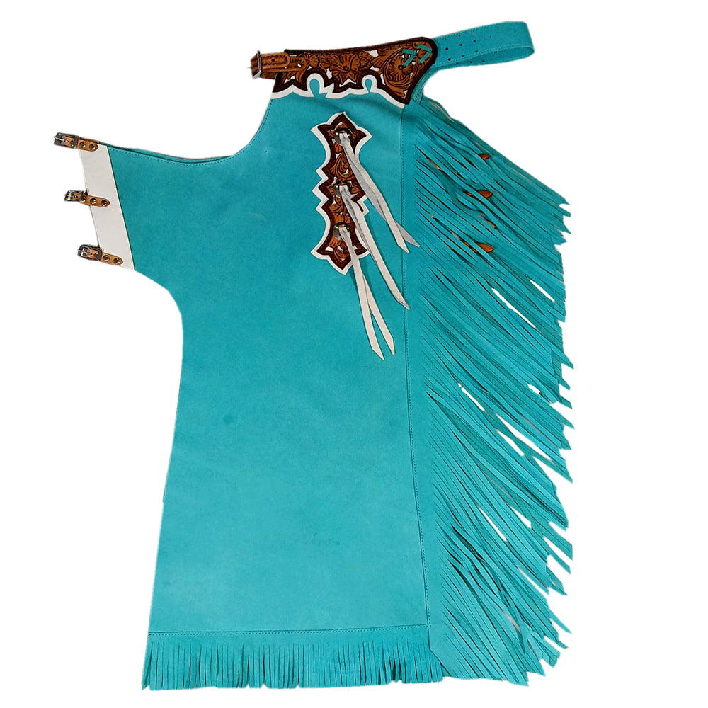 HILASON Pro Rodeo Bull Riding Chaps Genuine Leather Turquoise