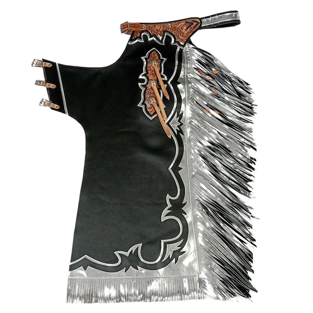 HILASON Pro Rodeo Bull Riding Chaps Genuine Leather Black