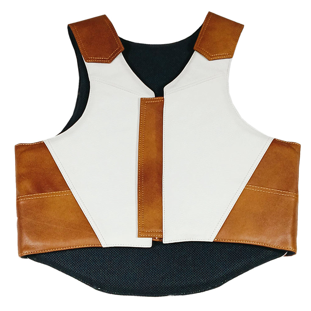 Lrg Hilason Western Horse Bull Riding Vest Pro Rodeo Leather Gear Equipment Brown/White Safety Protective