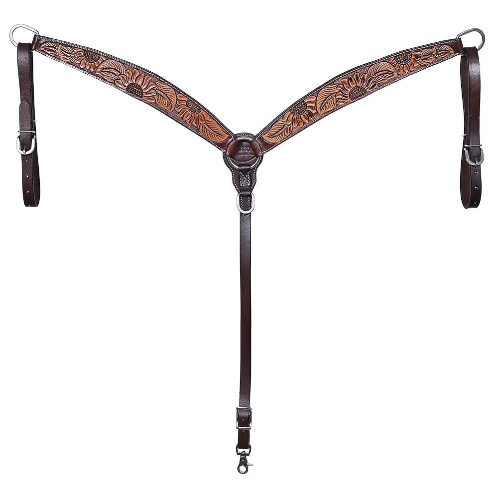 HILASON Western Horse Headstall Breast Collar Set American Leather Floral Carving | Tack for Horses