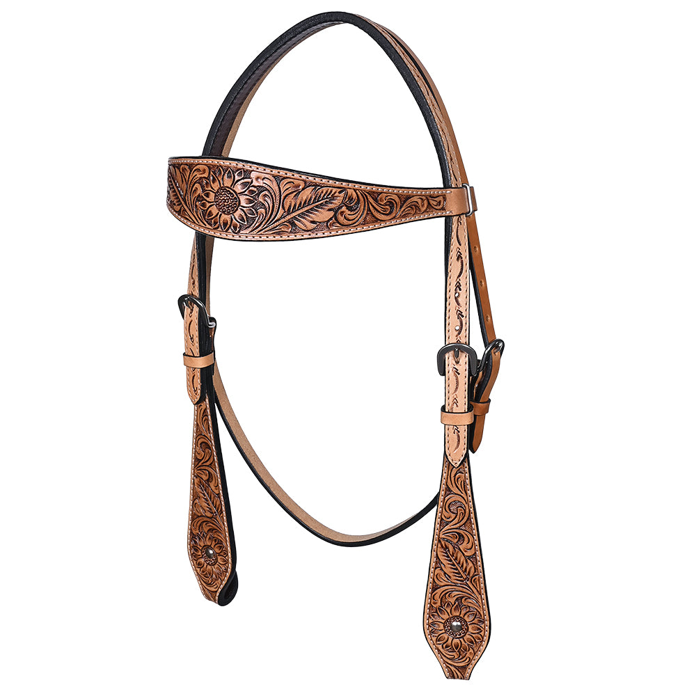 HILASON Western Horse Headstall Breast Collar Set American Leather Floral Carving | Tack for Horses