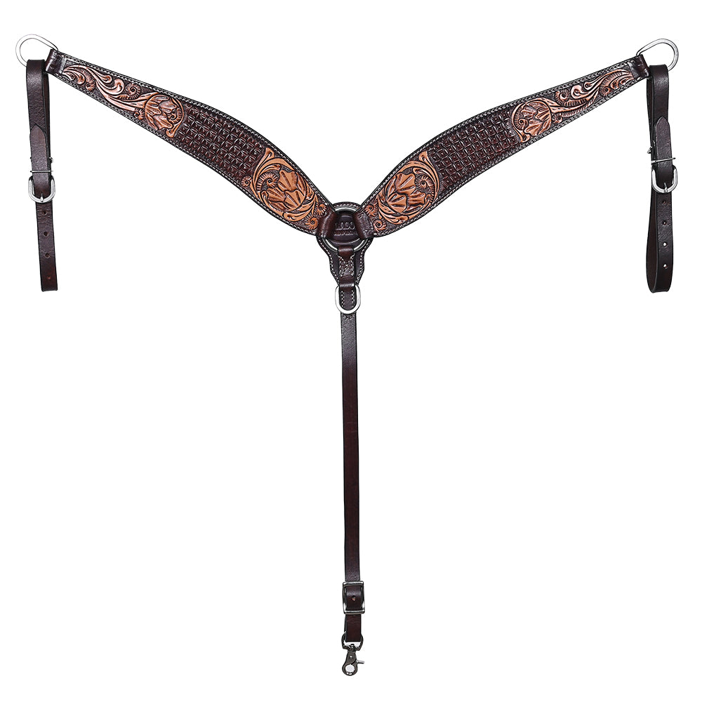 HILASON Western Horse Headstall Breast Collar Set American Leather Floral Carving | Tack for Horses