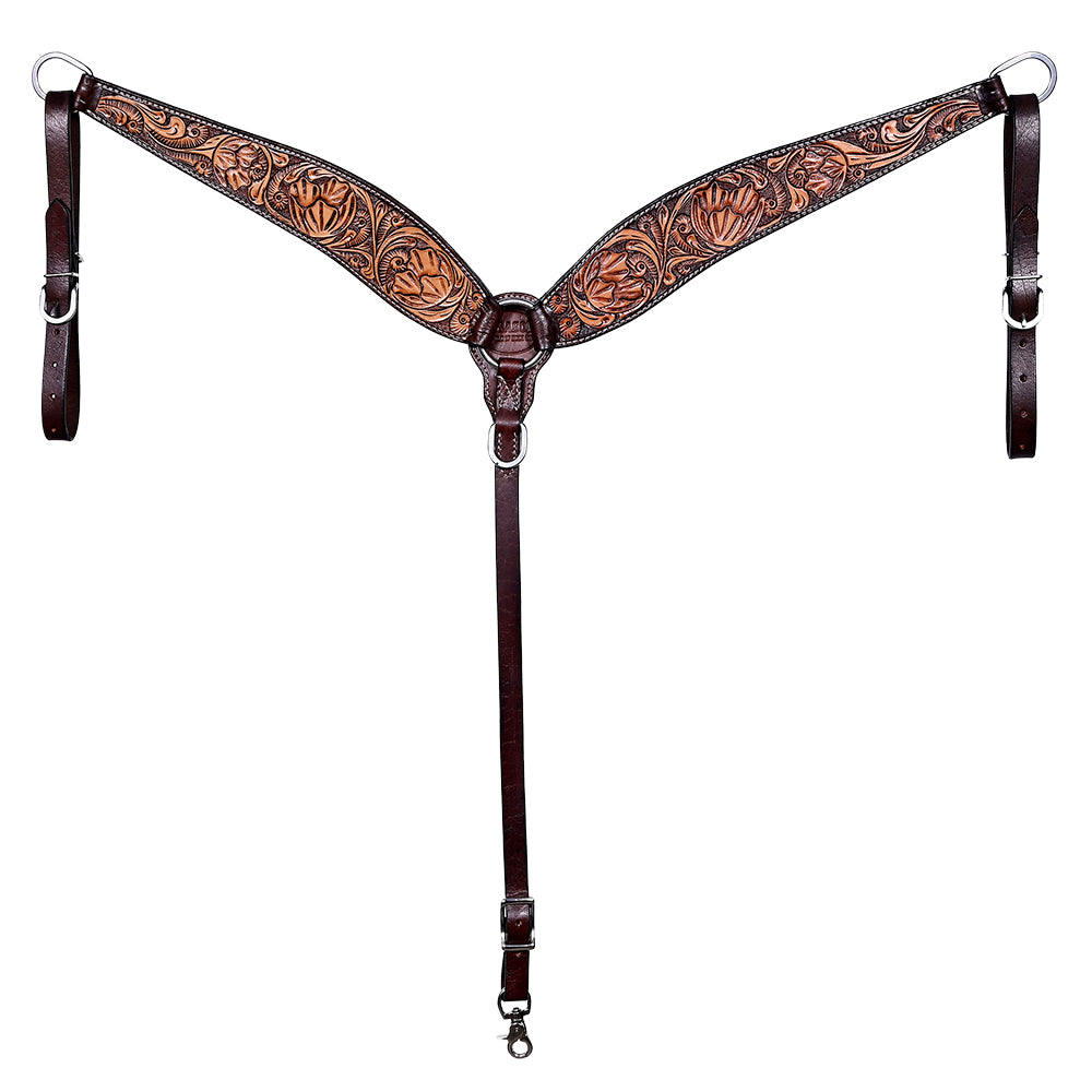 HILASON Western Horse Headstall Breast Collar Set American Leather Floral Carving | Tack for Horses