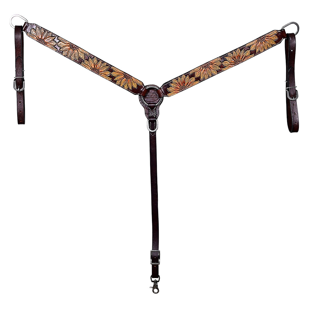 HILASON Western Horse Headstall Breast Collar Set American Leather Floral Carving | Tack for Horses