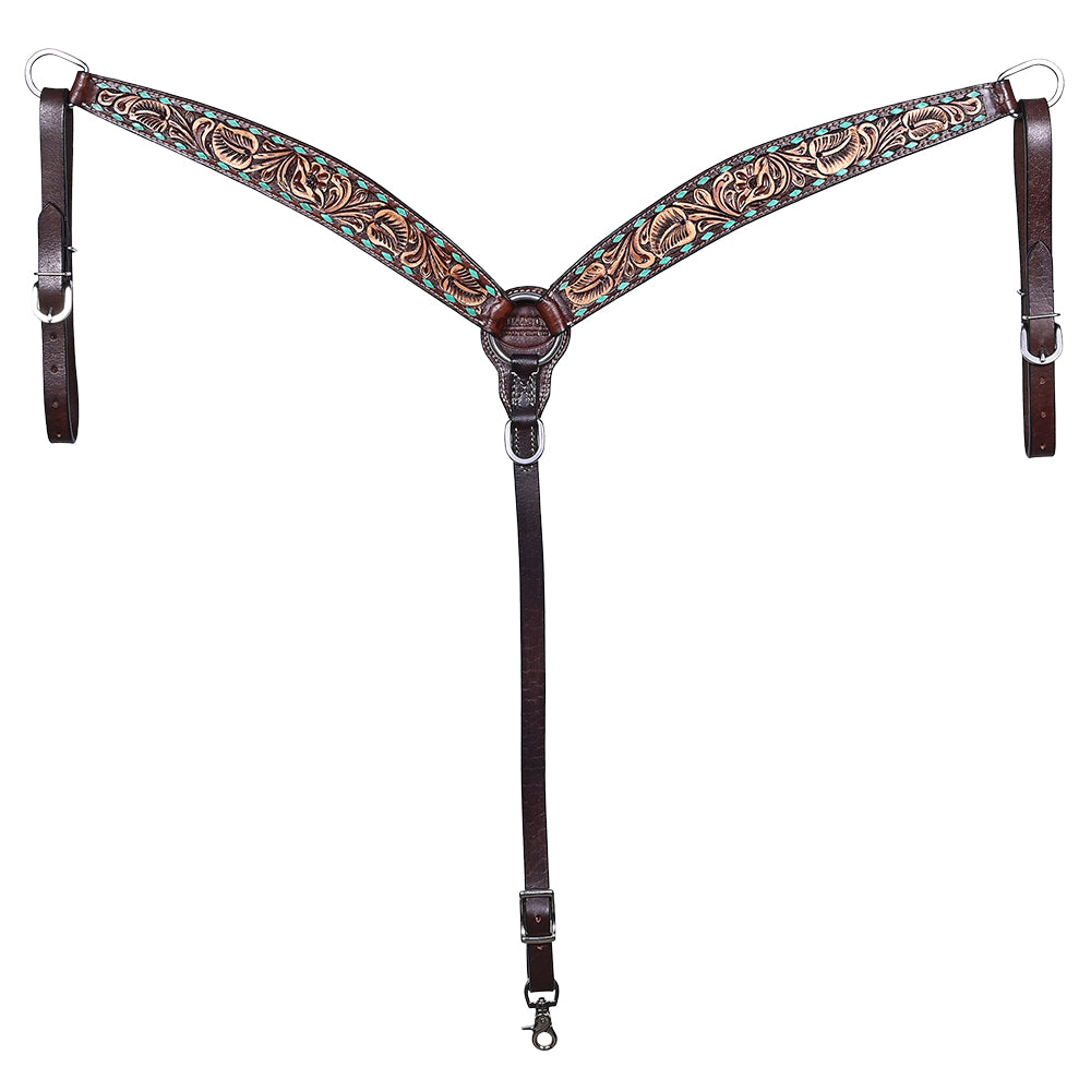 HILASON Western Horse Headstall Breast Collar Set American Leather Floral Carving | Tack for Horses