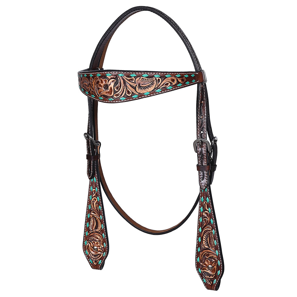 HILASON Western Horse Headstall Breast Collar Set American Leather Floral Carving | Tack for Horses