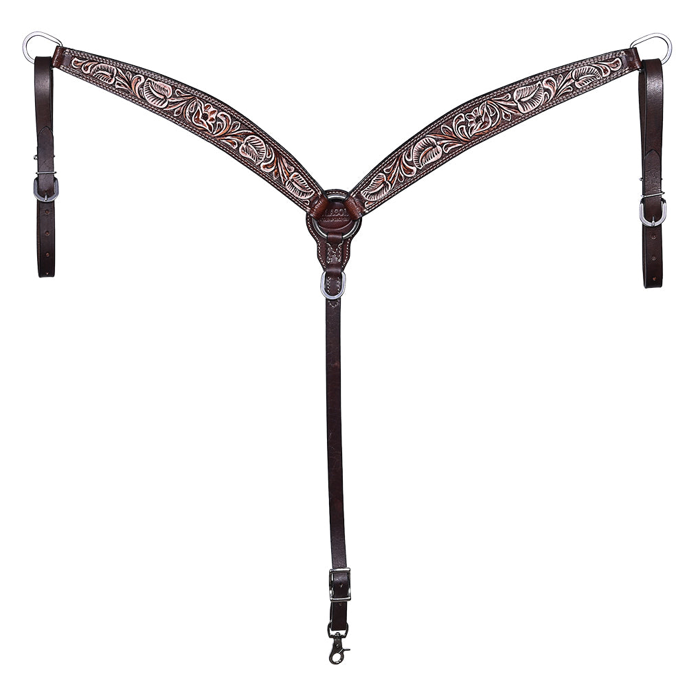 HILASON Western Horse Headstall Breast Collar Set American Leather Floral Carving | Tack for Horses