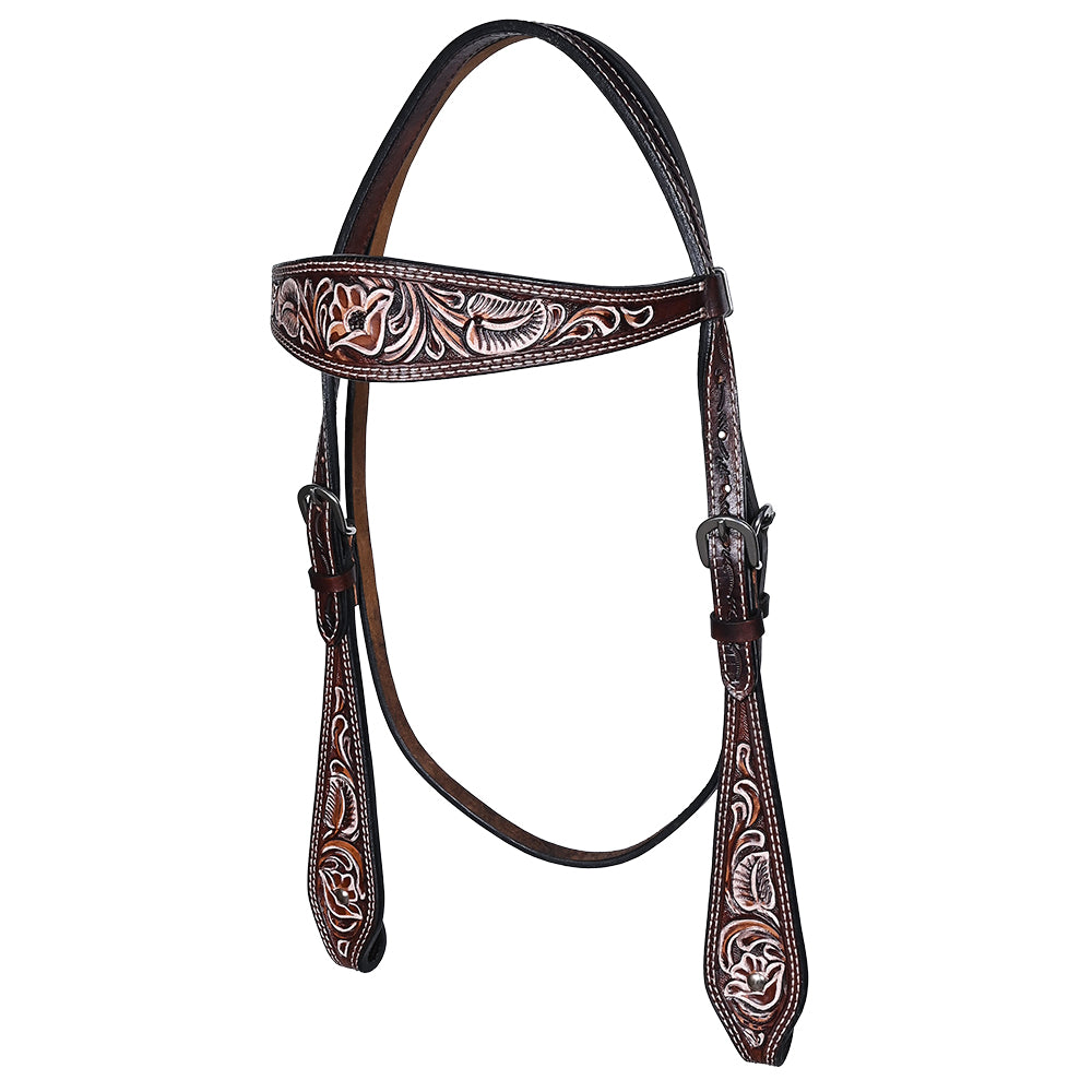 HILASON Western Horse Headstall Breast Collar Set American Leather Floral Carving | Tack for Horses