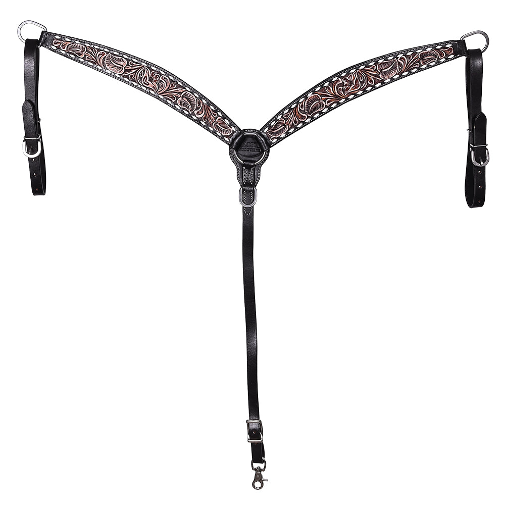 HILASON Western Horse Headstall Breast Collar Set American Leather Floral Carving | Tack for Horses