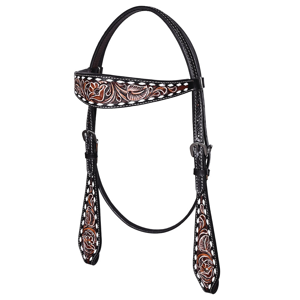 HILASON Western Horse Headstall Breast Collar Set American Leather Floral Carving | Tack for Horses