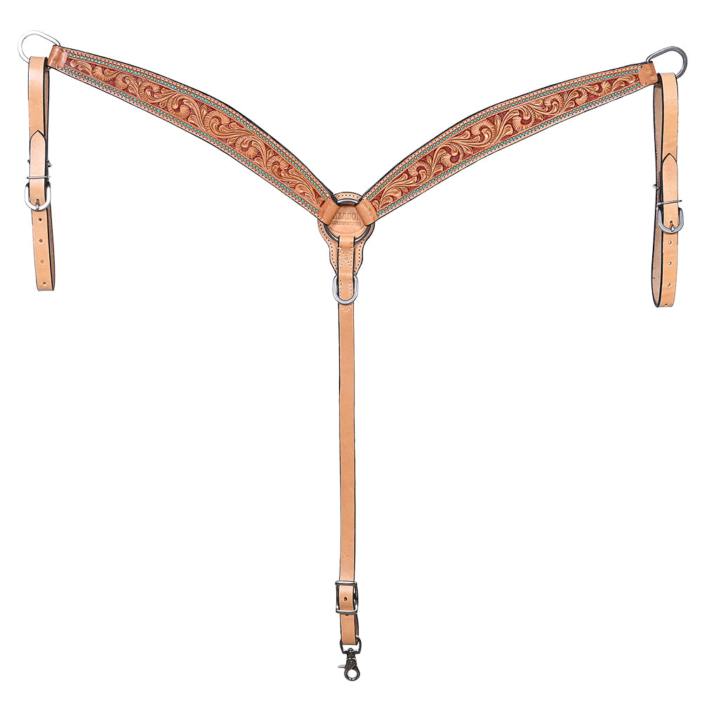 HILASON Western Horse Headstall Breast Collar Set American Leather Floral Carving | Tack for Horses