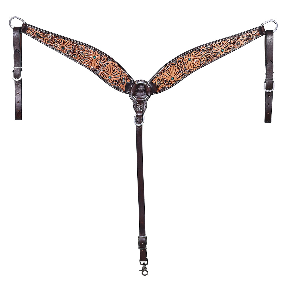 HILASON Western Horse Headstall Breast Collar Set American Leather Floral Carving | Tack for Horses