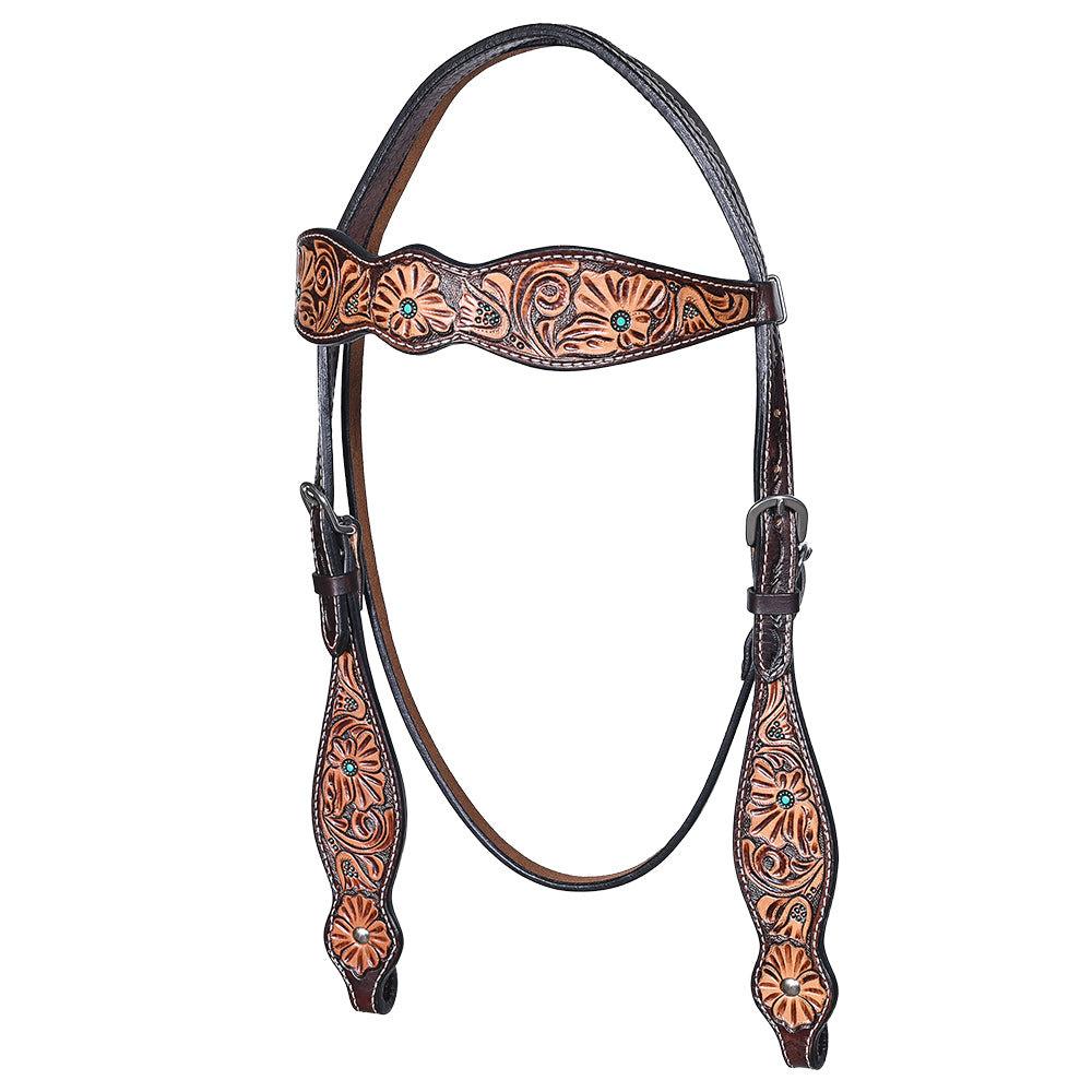 HILASON Western Horse Headstall Breast Collar Set American Leather Floral Carving | Tack for Horses
