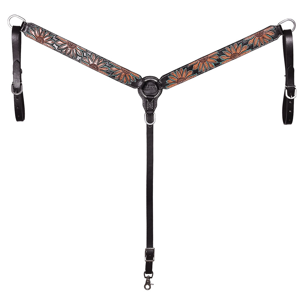 HILASON Western Horse Headstall Breast Collar Set American Leather Floral Carving | Tack for Horses