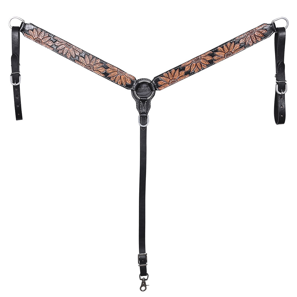 HILASON Western Horse Headstall Breast Collar Set American Leather Floral Carving | Tack for Horses