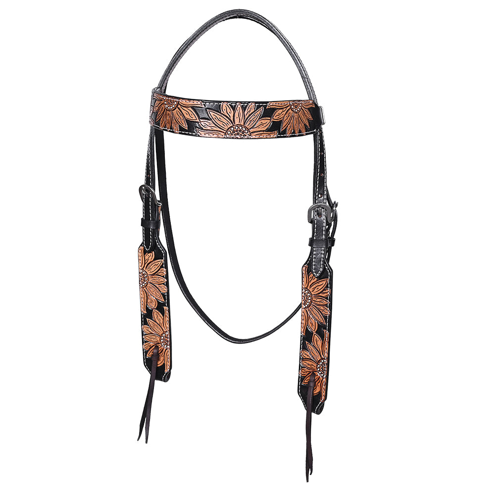HILASON Western Horse Headstall Breast Collar Set American Leather Floral Carving | Tack for Horses