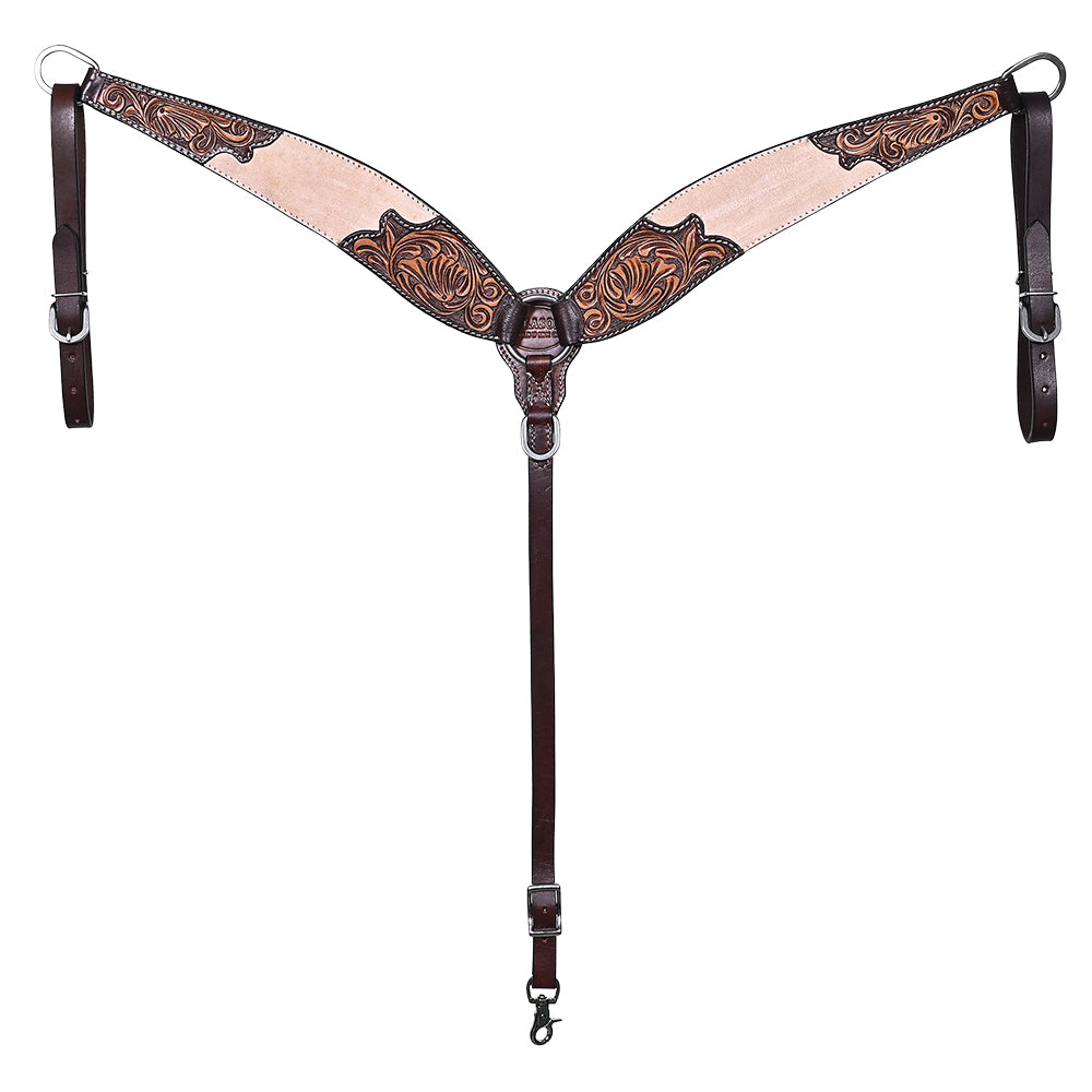 HILASON Western Horse Headstall Breast Collar Set American Leather Floral Carving | Tack for Horses