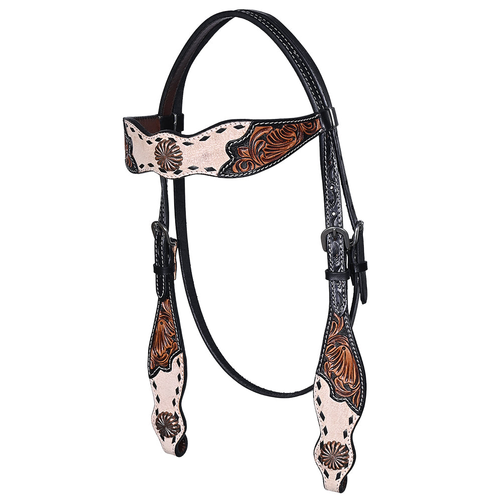 HILASON Western Horse Headstall Breast Collar Set American Leather Floral Carving | Tack for Horses