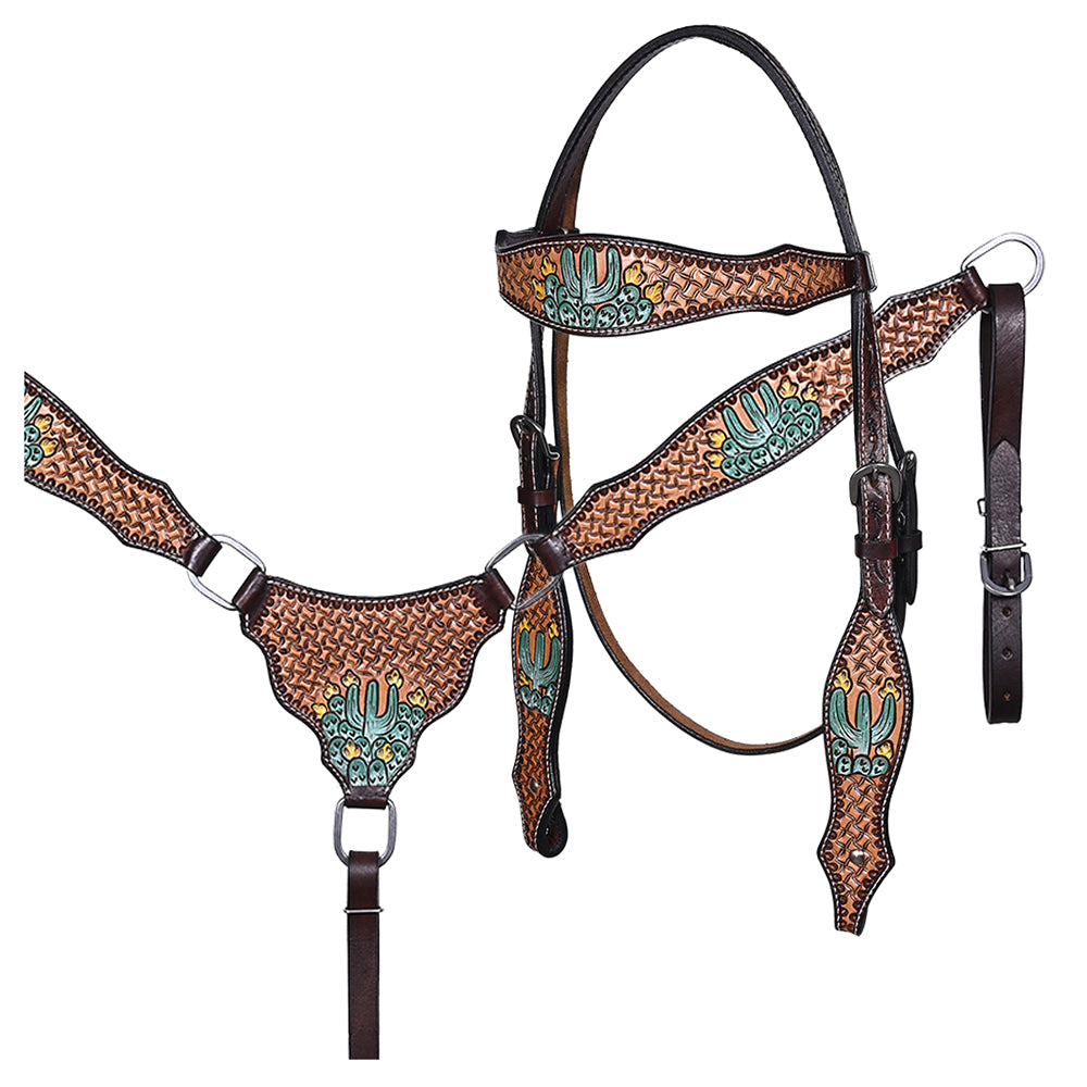 HILASON Western Horse Headstall & Breast Collar American Leather Hand Carving