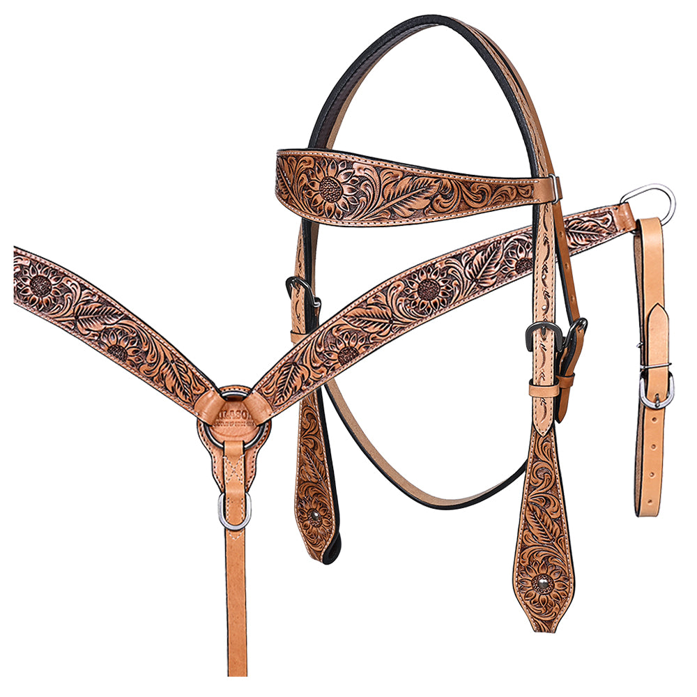 HILASON Western Horse Headstall & Breast Collar American Leather Hand Carving