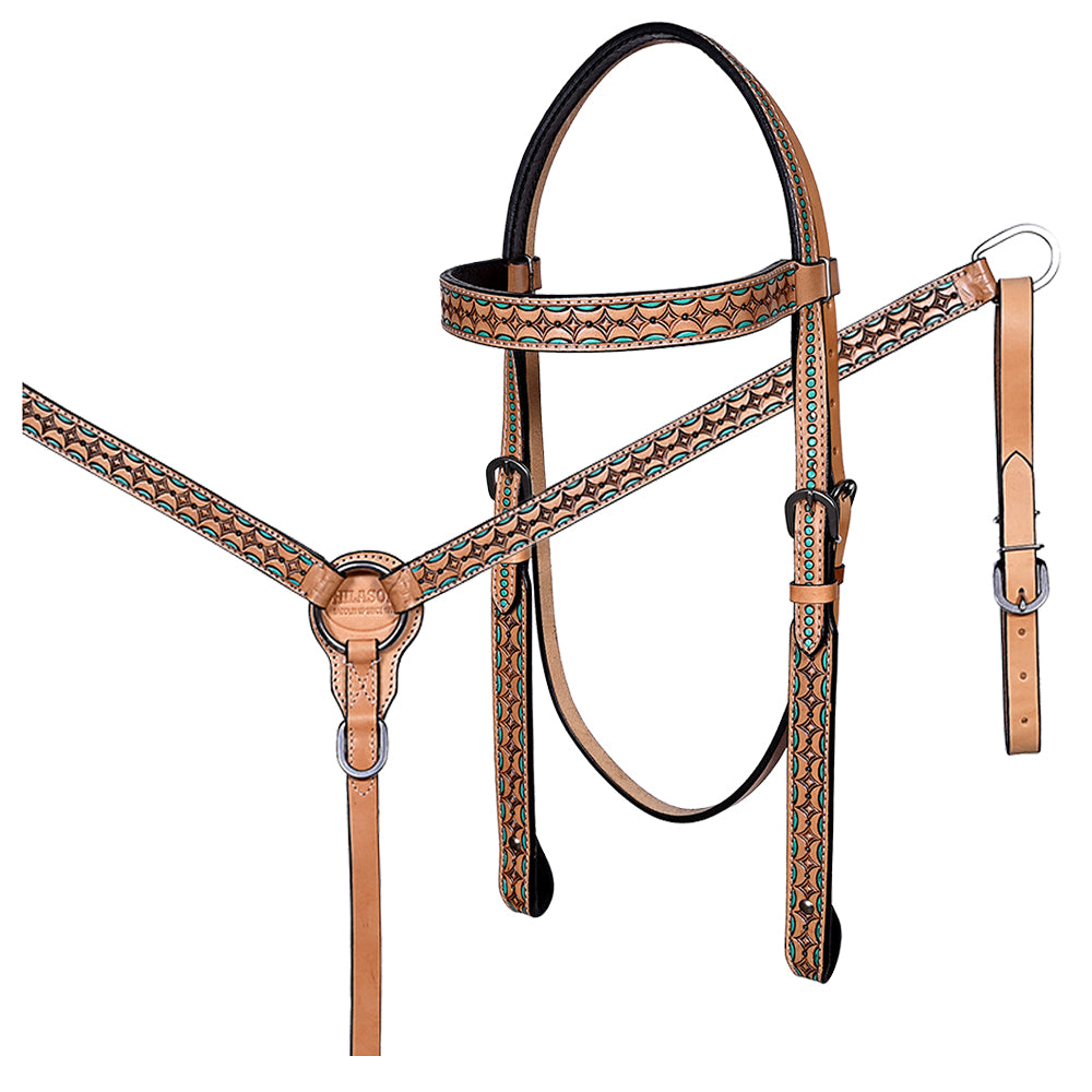 HILASON Western Horse Headstall & Breast Collar American Leather Floral Carving