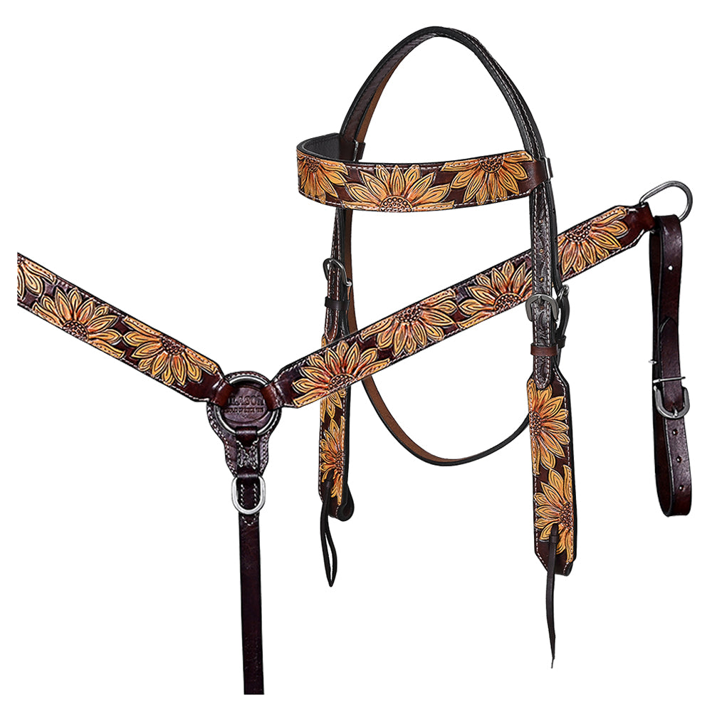 HILASON Western Horse Headstall & Breast Collar American Leather Floral Carving