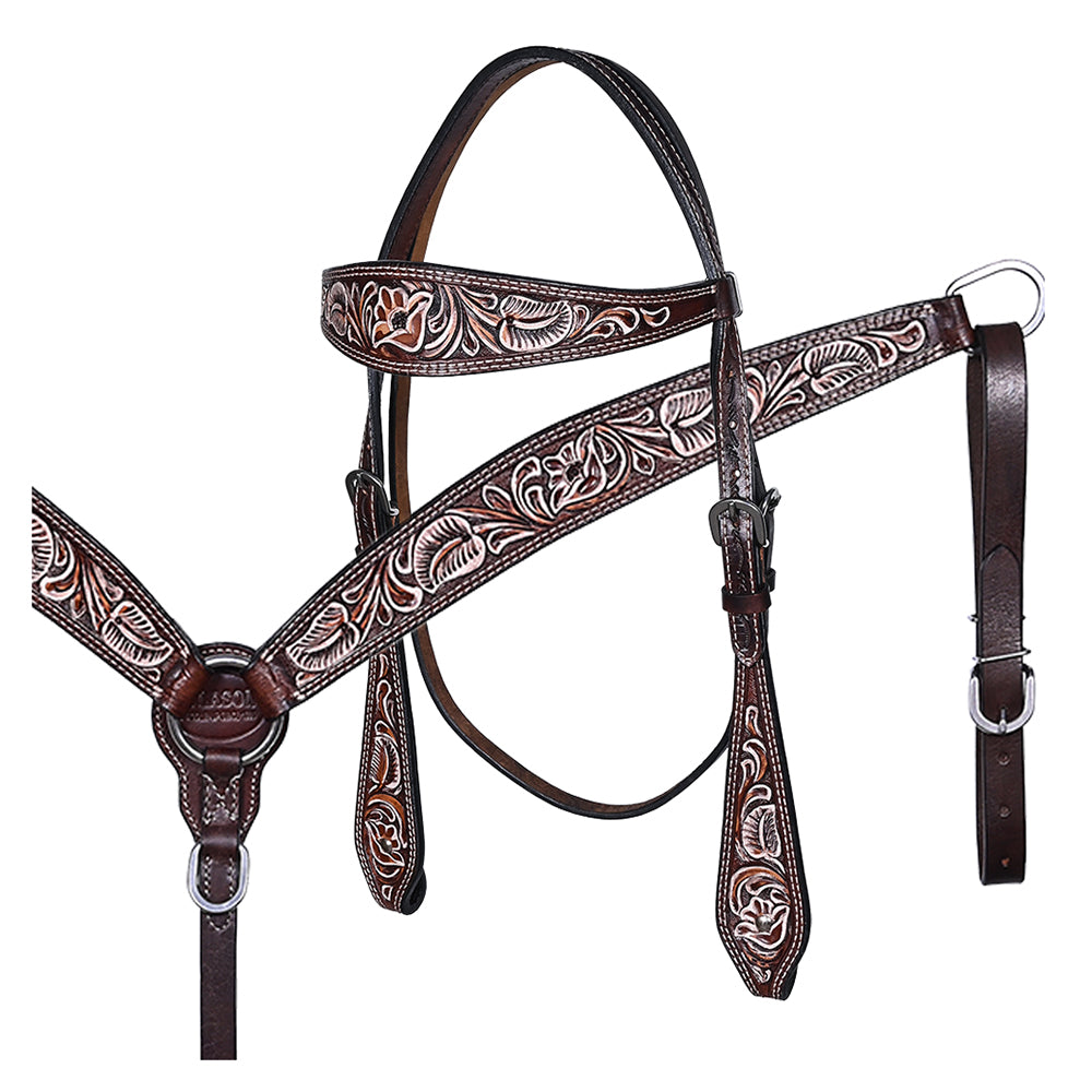 HILASON Western Horse Headstall & Breast Collar American Leather Hand Carving
