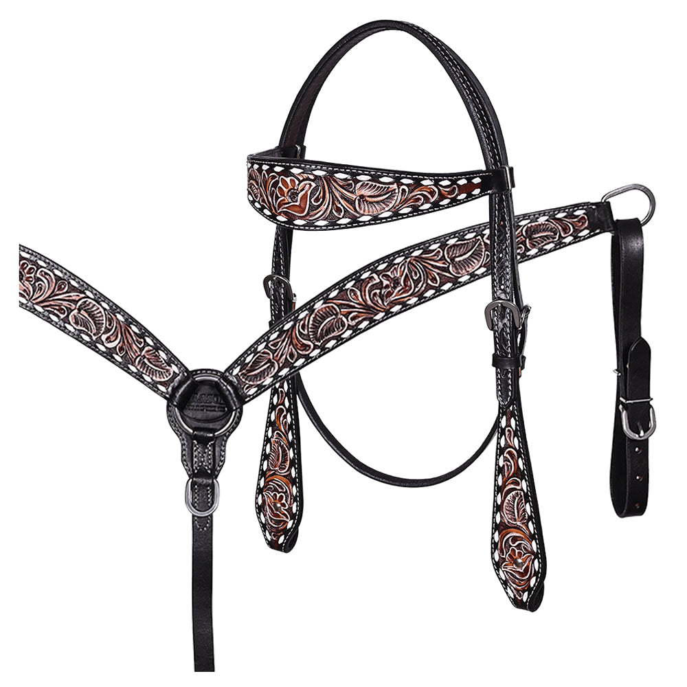 HILASON Western Horse Headstall & Breast Collar American Leather Hand Carving