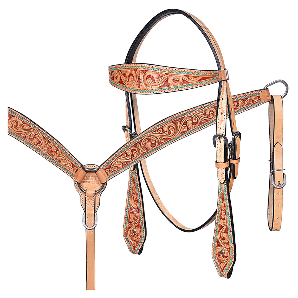HILASON Western Horse Headstall & Breast Collar American Leather Hand Carving