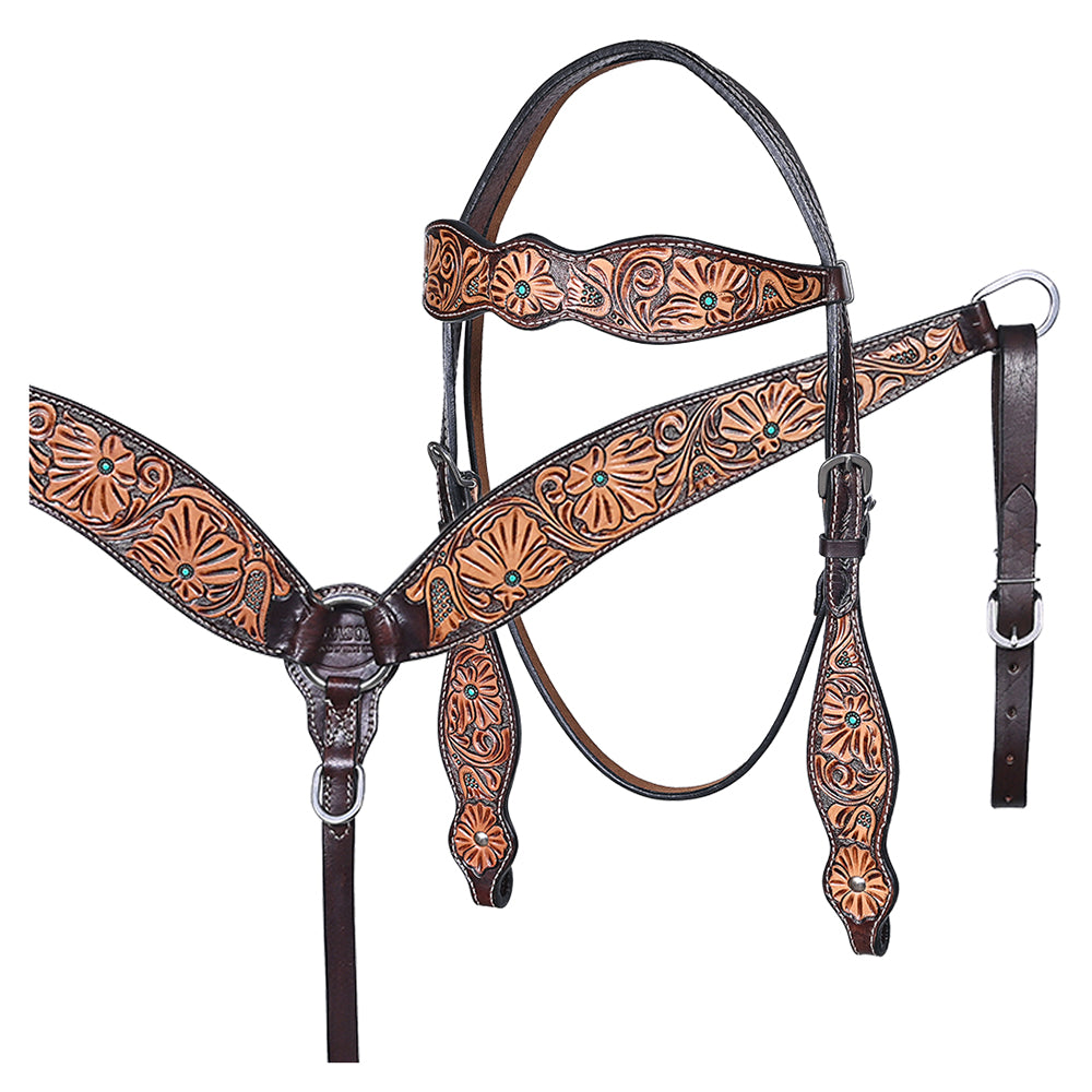 HILASON Western Horse Headstall & Breast Collar American Leather Hand Carving