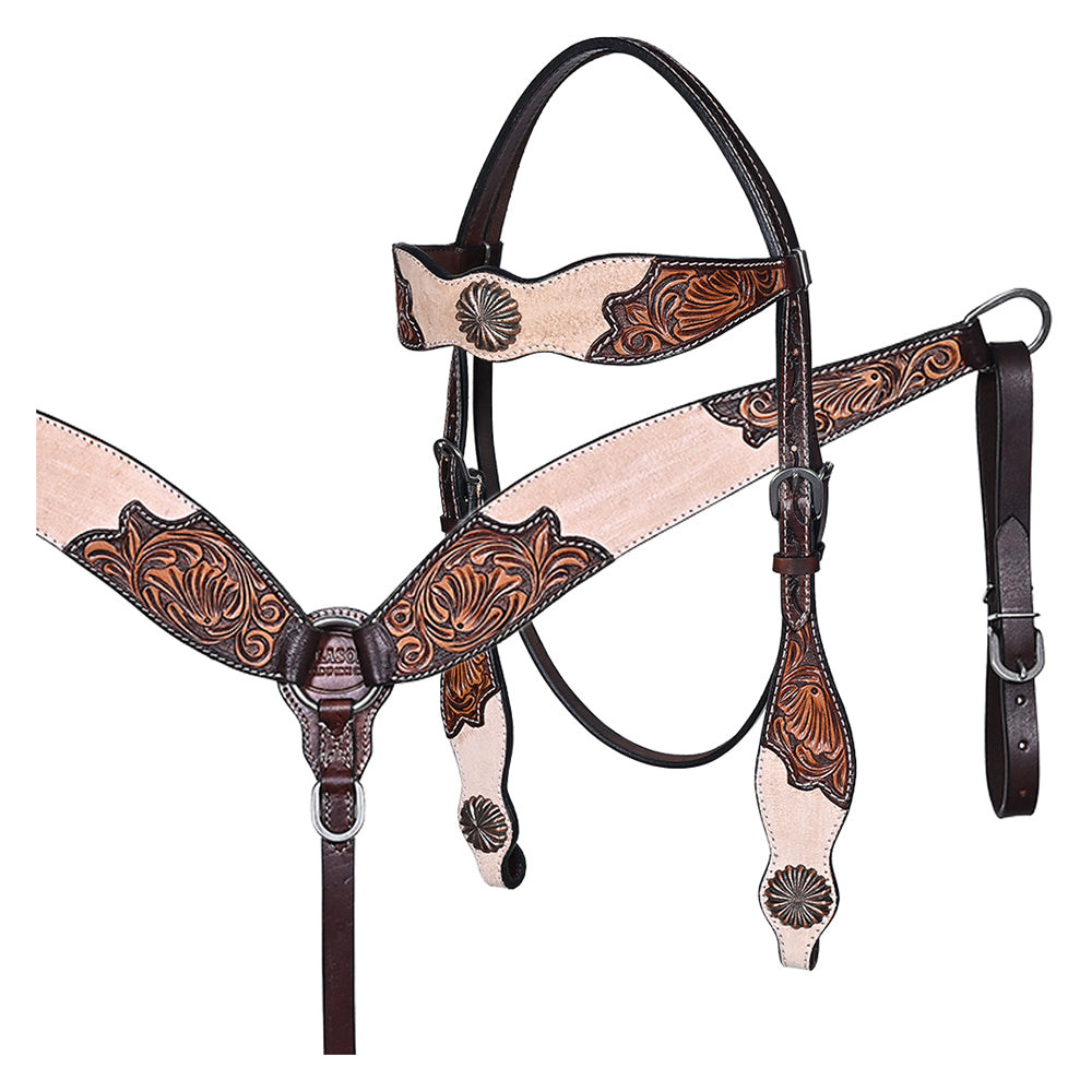 HILASON Western Horse Headstall & Breast Collar American Leather Floral Carving