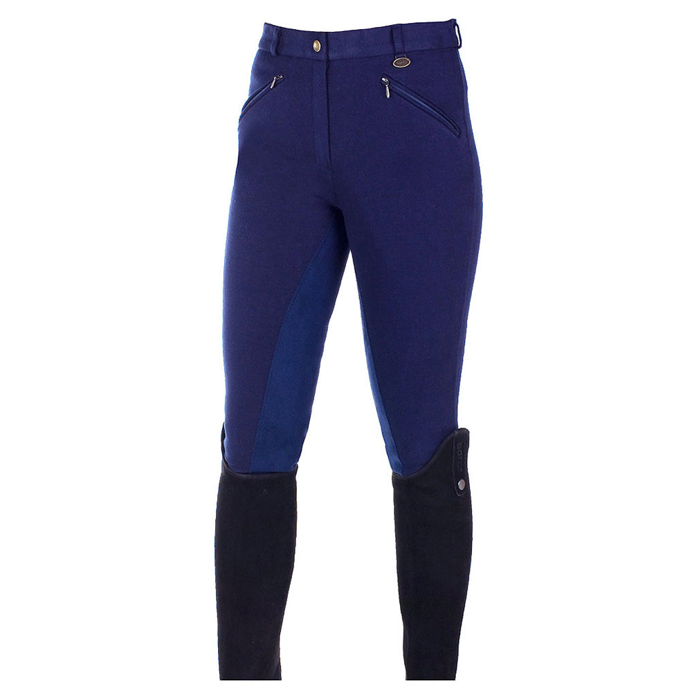 Horze Womens Pull On Knee Patch Breeches Soft Slightly Stretchy Dark Blue