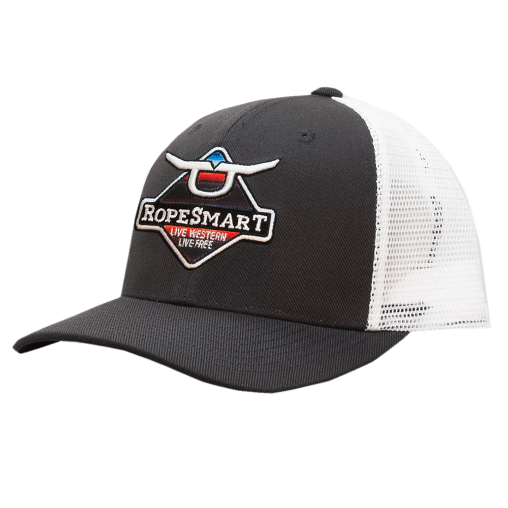 Rope Smart Western Style Mesh Flat Retro Trucker Fit Snapback Red Patch Cap