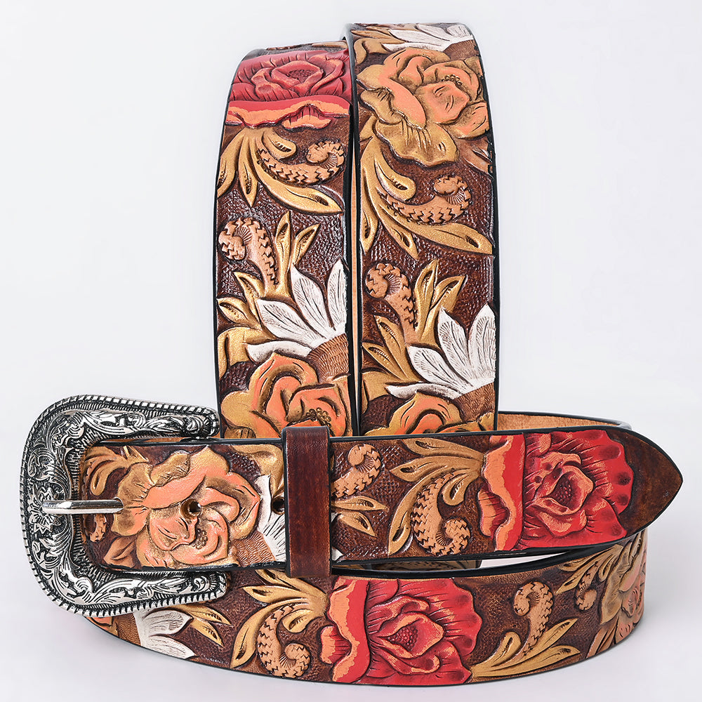 American Darling Floral Hand Carved Men & Women Genuine American Leather Belt Brown Gorgeous Hand Painted & Tooled