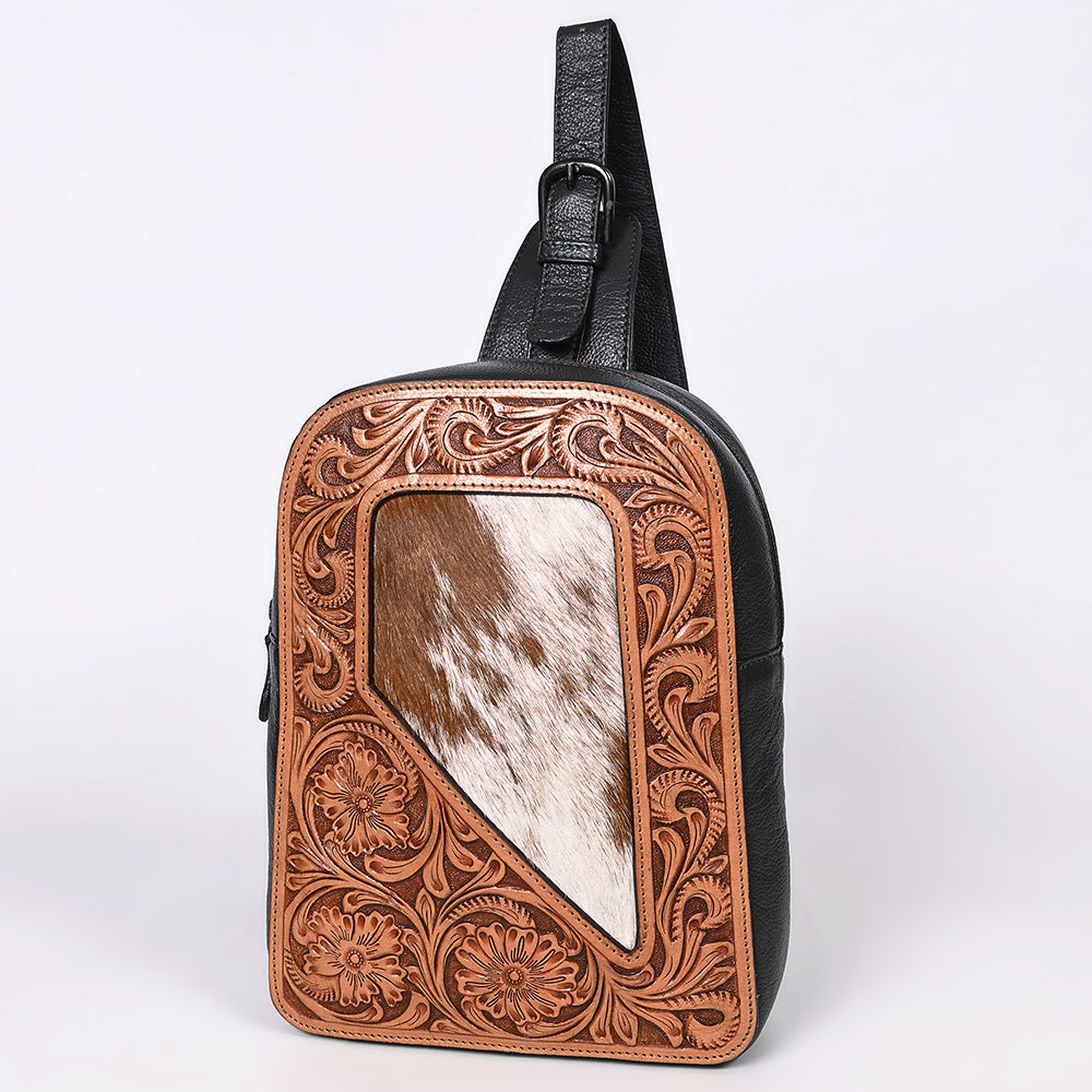 OHLAY Sling Hand Tooled Hair-On Genuine Leather Women Bag Western Handbag Purse