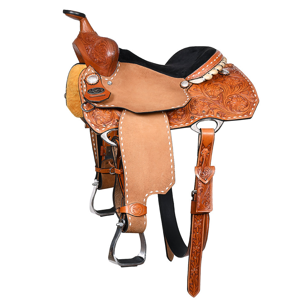16 In COMFYTACK Western Horse Saddle Genuine Leather Barrel Racing Trail Pleasure Tan