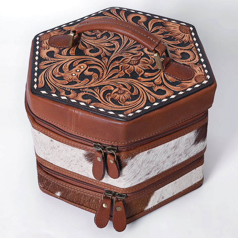 American Darling Jewelry Case Hand Tooled Hair On Genuine Western Leather Women Bag Handbag Purse