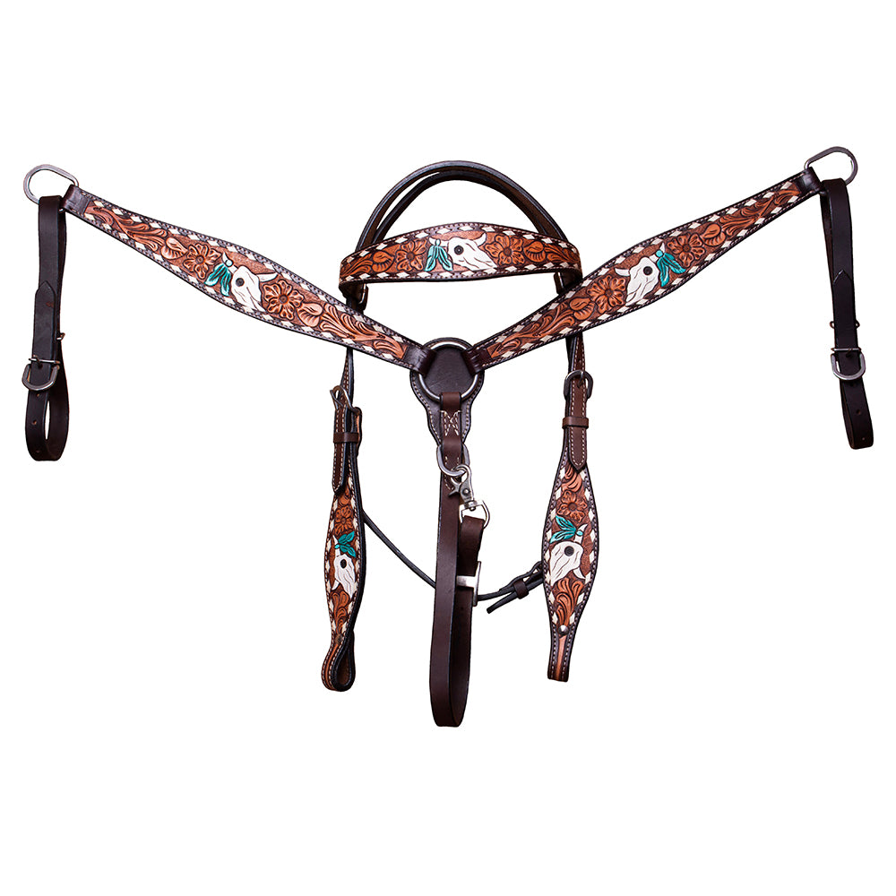 BAR H EQUINE Western Horse Genuine Leather Tack Set Dark Brown