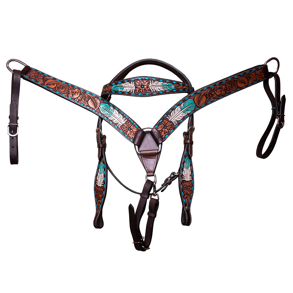 BAR H EQUINE Western Horse Genuine Leather Tack Set Dark Brown