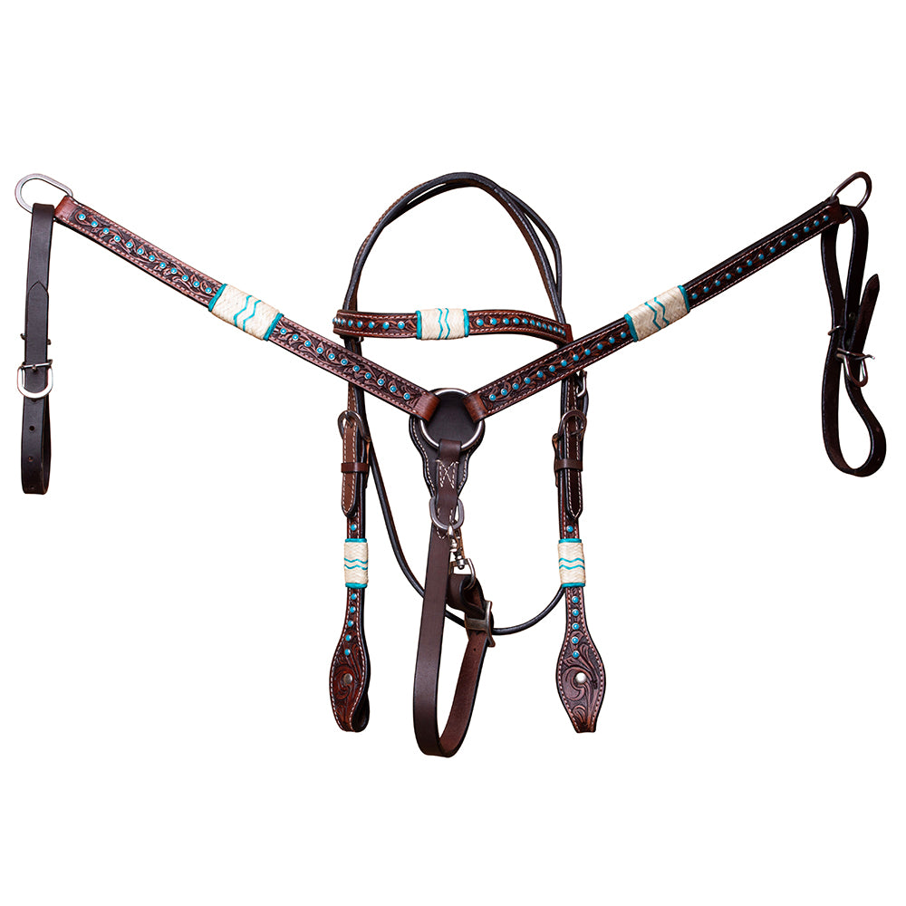 BAR H EQUINE Western Horse Genuine Leather Tack Set Dark Brown