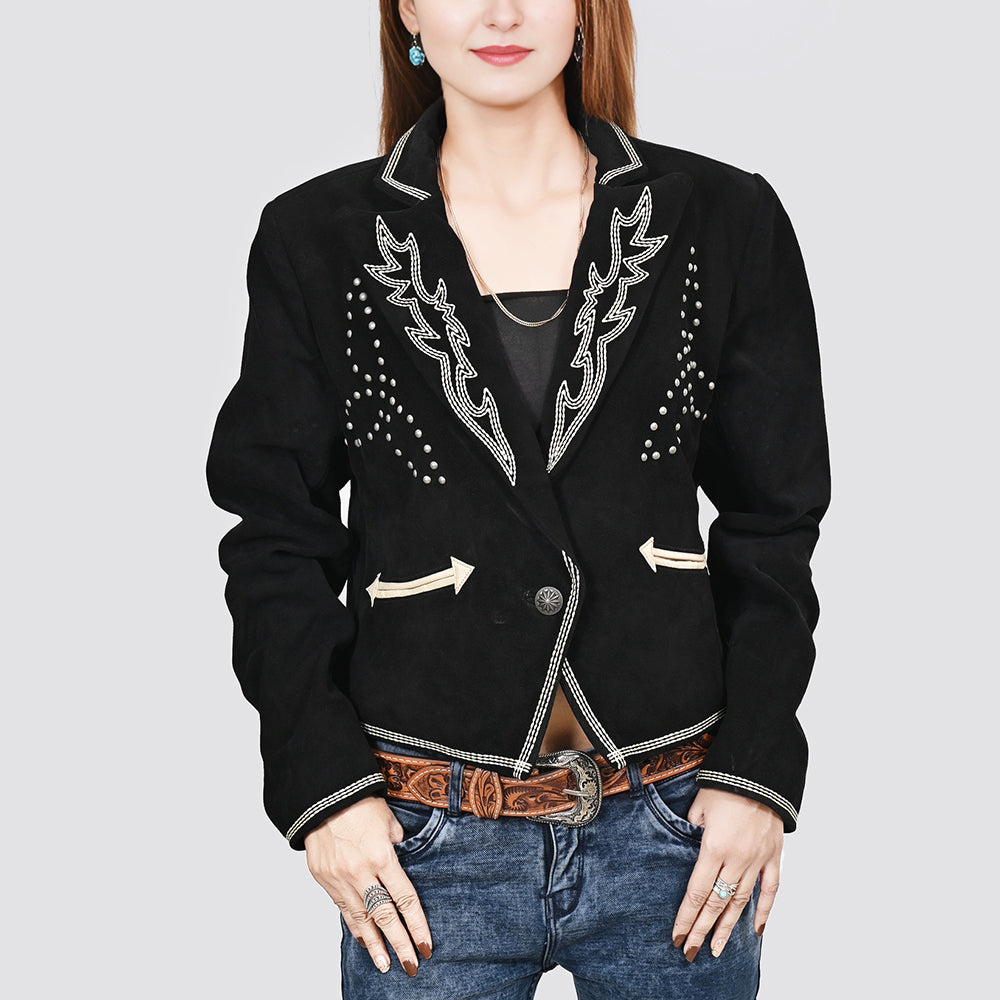 American Darling Genuine Suede Embroidered leather jacket ladies Girl Black