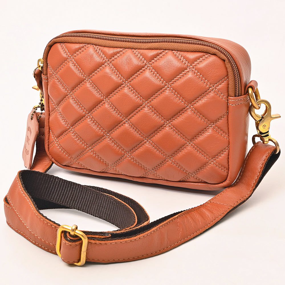 NEVER MIND Luxury Tan Quilted Leather Camera Bag Crossbody Adjustable Strap