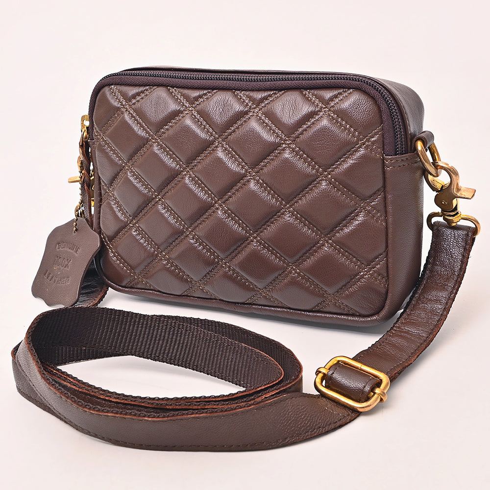 NEVER MIND Luxury Tan Quilted Leather Camera Bag Crossbody Adjustable Strap