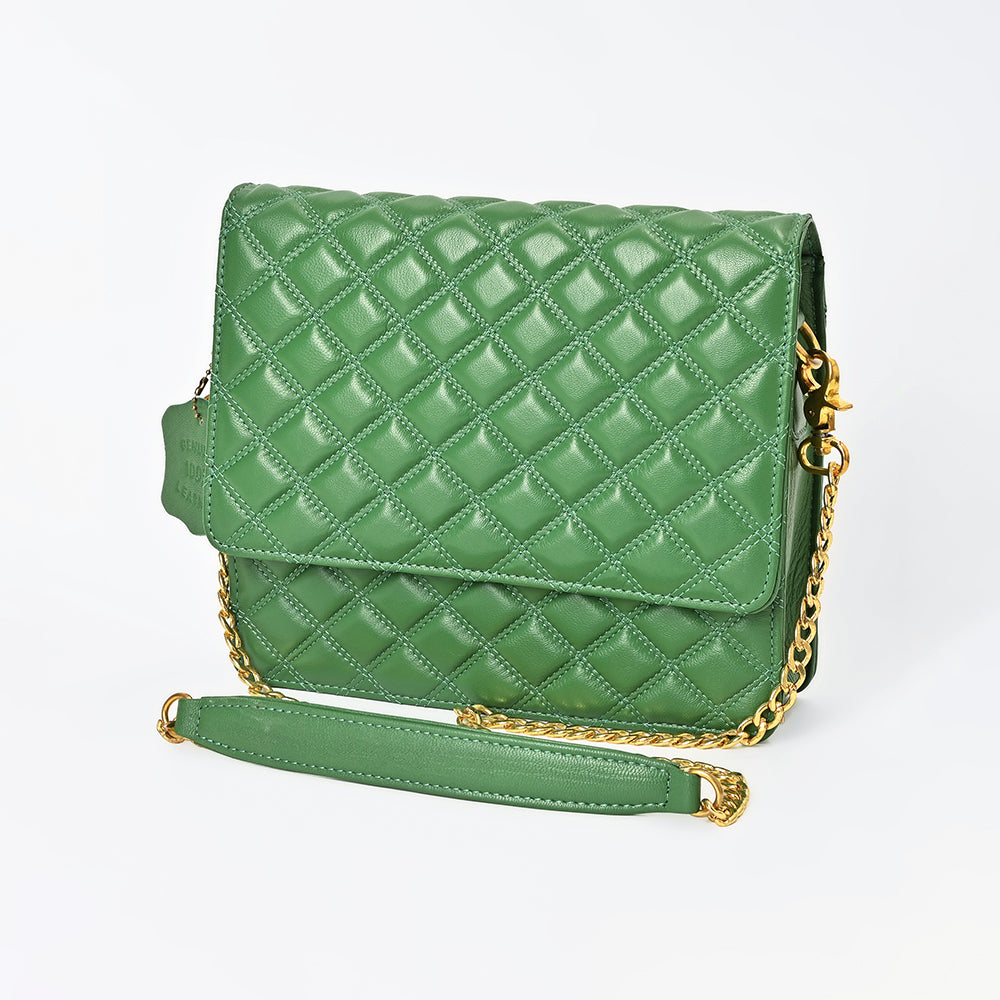 Never Mind Genuine Leather Quilted Crossbody Bag for Women Chain Strap Shoulder Purse Handbag